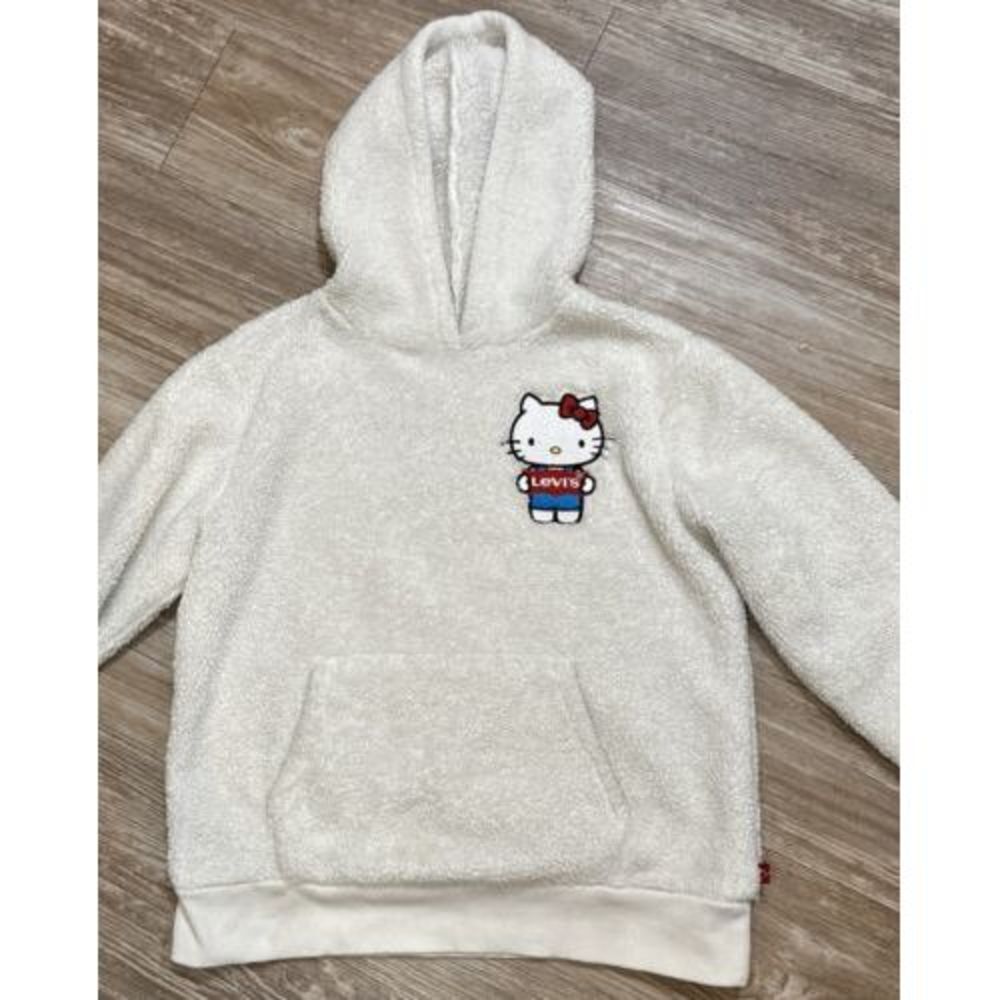 Levi's x Hello Kitty Sherpa Hoodie White Girl's Large Oversize Logo Pullover